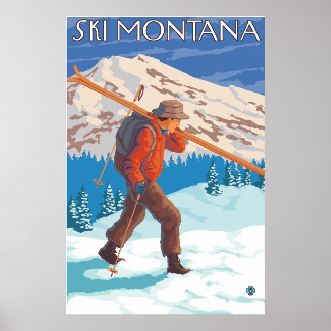 Skier Carrying Snow Skis - Montana Poster (Front)
