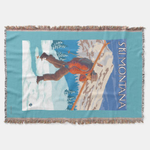Skier Carrying Snow Skis - Montana Throw Blanket