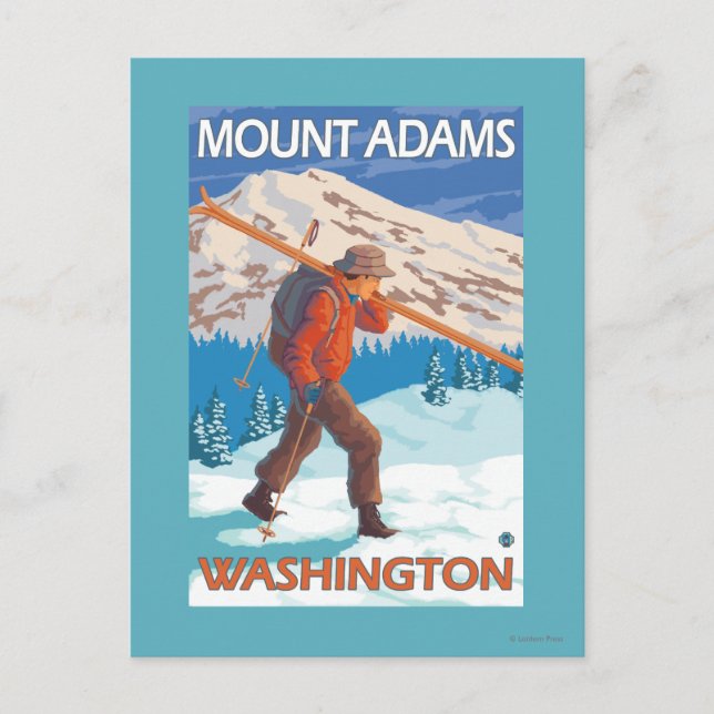 Skier Carrying Snow Skis - Mount Adams, WA Postcard (Front)