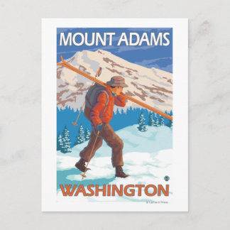 Skier Carrying Snow Skis - Mount Adams, WA Postcard
