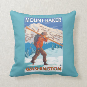 Skier Carrying Snow Skis - Mount Baker, WA Cushion
