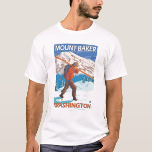 Skier Carrying Snow Skis - Mount Baker, WA T-Shirt