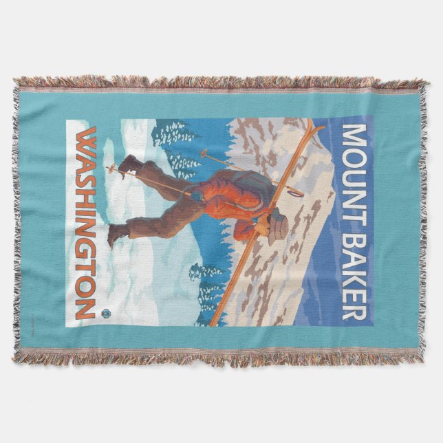 Skier Carrying Snow Skis - Mount Baker, WA Throw Blanket (Front)