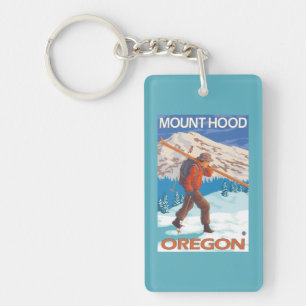 Skier Carrying Snow Skis - Mount Hood, OR Key Ring
