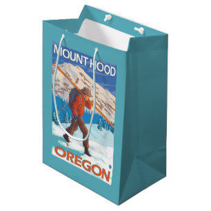 Skier Carrying Snow Skis - Mount Hood, OR Medium Gift Bag