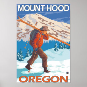 Skier Carrying Snow Skis - Mount Hood, OR Poster