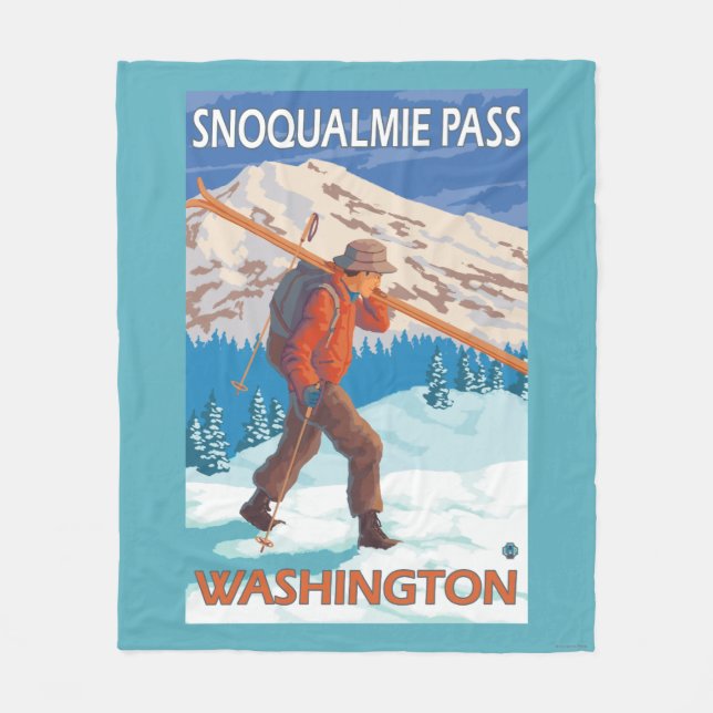 Skier Carrying Snow Skis - Snoqualmie Pass, WA Fleece Blanket (Front)
