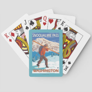 Skier Carrying Snow Skis - Snoqualmie Pass, WA Playing Cards