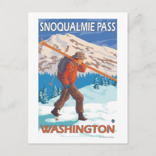 Skier Carrying Snow Skis - Snoqualmie Pass, WA Postcard