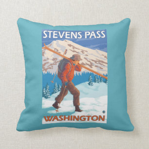 Skier Carrying Snow Skis - Stevens Pass, WA Cushion
