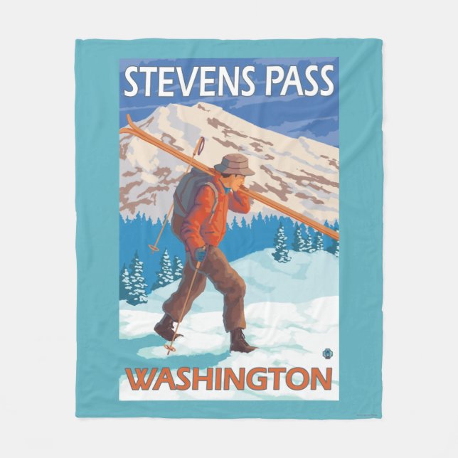 Skier Carrying Snow Skis - Stevens Pass, WA Fleece Blanket (Front)