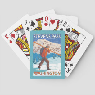 Skier Carrying Snow Skis - Stevens Pass, WA Playing Cards
