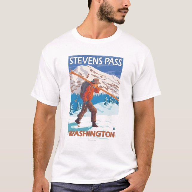 Skier Carrying Snow Skis - Stevens Pass, WA T-Shirt (Front)