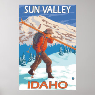 Skier Carrying Snow Skis - Sun Valley, ID Poster