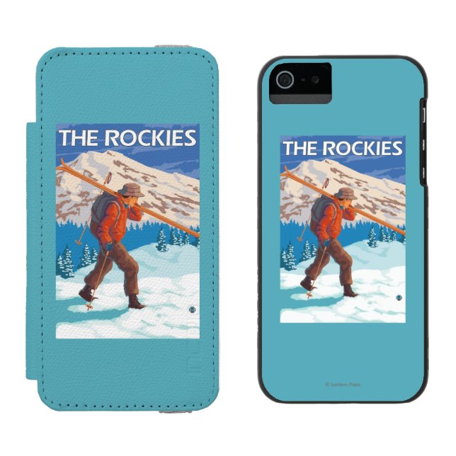 Skier Carrying Snow Skis - The Rockies Incipio iPhone Wallet Case (Side by Side)
