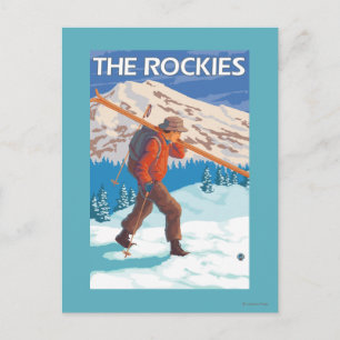 Skier Carrying Snow Skis - The Rockies Postcard