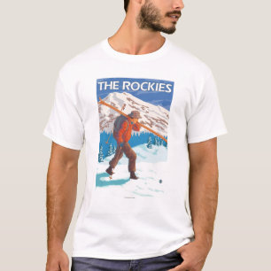 Skier Carrying Snow Skis - The Rockies T-Shirt