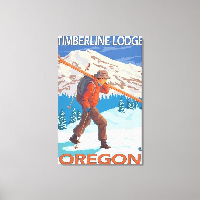 Skier Carrying Snow Skis - Timberline Lodge, OR Canvas Print (Front)