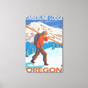 Skier Carrying Snow Skis - Timberline Lodge, OR Canvas Print
