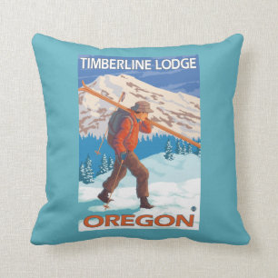 Skier Carrying Snow Skis - Timberline Lodge, OR Cushion