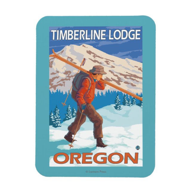 Skier Carrying Snow Skis - Timberline Lodge, OR Magnet (Vertical)