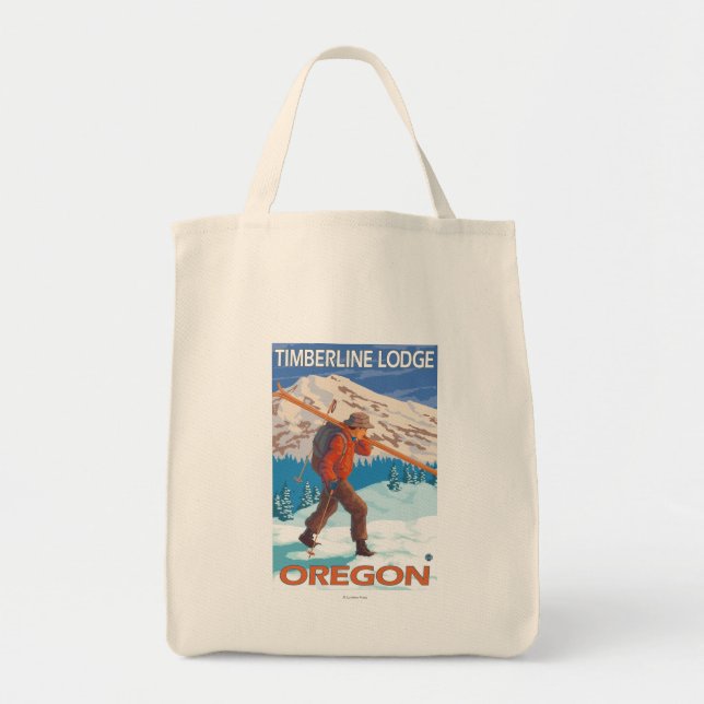 Skier Carrying Snow Skis - Timberline Lodge, OR Tote Bag (Front)