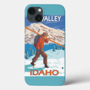 Skier Carrying Snow Skis- Vintage Travel 2 iPhone 13 Case