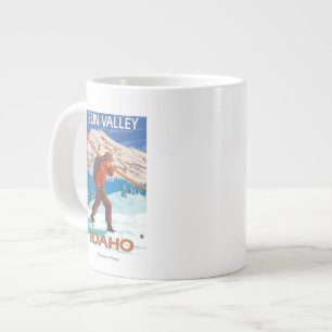 Skier Carrying Snow Skis- Vintage Travel 2 Large Coffee Mug