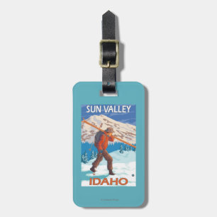 Skier Carrying Snow Skis- Vintage Travel 2 Luggage Tag
