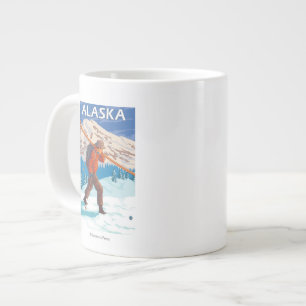 Skier Carrying Snow Skis- Vintage Travel 3 Large Coffee Mug