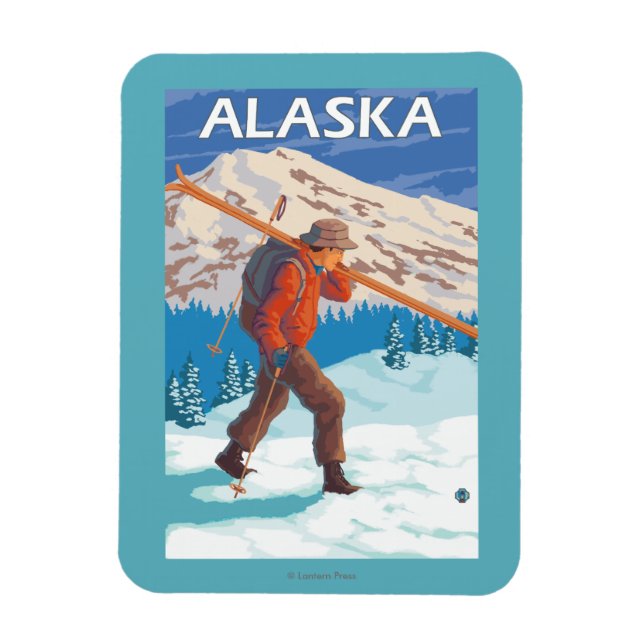 Skier Carrying Snow Skis- Vintage Travel 3 Magnet (Vertical)