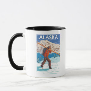 Skier Carrying Snow Skis- Vintage Travel 3 Mug