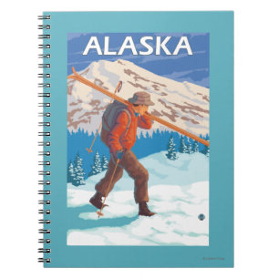 Skier Carrying Snow Skis- Vintage Travel 3 Notebook