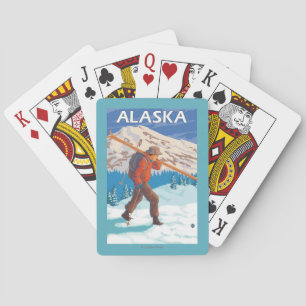 Skier Carrying Snow Skis- Vintage Travel 3 Playing Cards