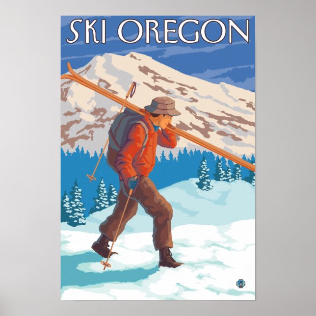 Skier Carrying Snow Skis- Vintage Travel 3 Poster (Front)