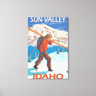 Skier Carrying Snow Skis- Vintage Travel Canvas Print
