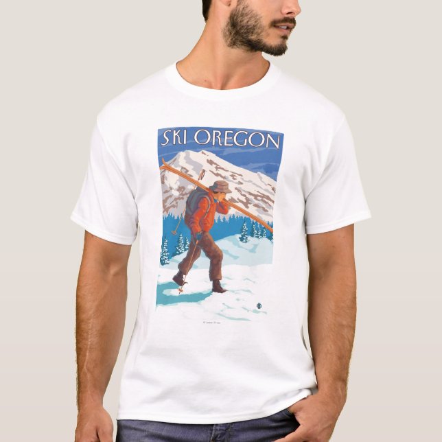 Skier Carrying Snow Skis- Vintage Travel T-Shirt (Front)