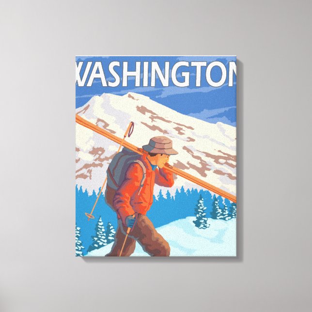 Skier Carrying Snow Skis - Washington Canvas Print (Front)