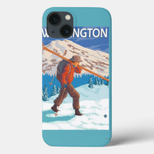 Skier Carrying Snow Skis - Washington iPhone 13 Case