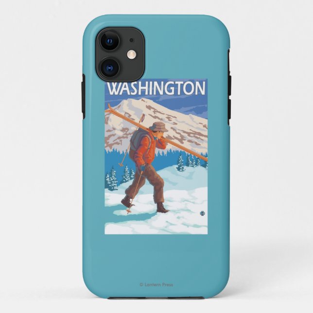 Skier Carrying Snow Skis - Washington Case-Mate iPhone Case (Back)