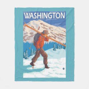Skier Carrying Snow Skis - Washington Fleece Blanket