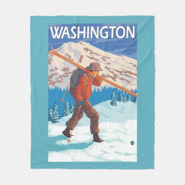 Skier Carrying Snow Skis - Washington Fleece Blanket (Front)