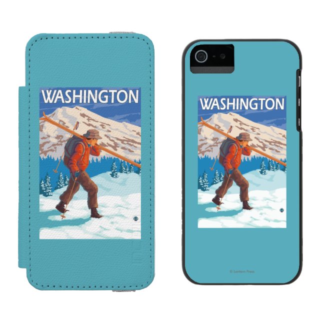 Skier Carrying Snow Skis - Washington Incipio iPhone Wallet Case (Side by Side)