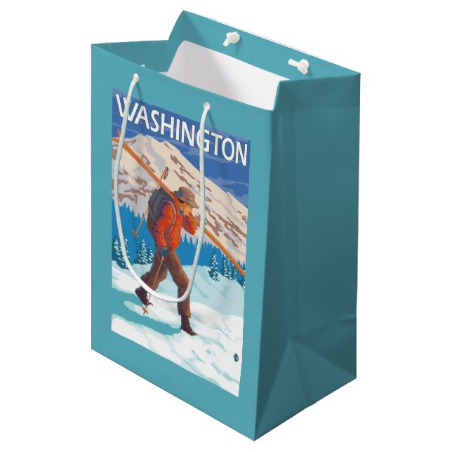 Skier Carrying Snow Skis - Washington Medium Gift Bag (Front Angled)
