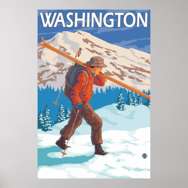 Skier Carrying Snow Skis - Washington Poster (Front)