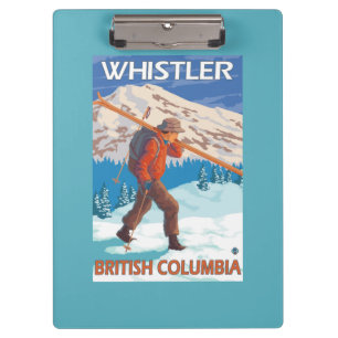 Skier Carrying Snow Skis - Whistler, BC Canada Clipboard