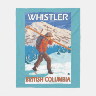 Skier Carrying Snow Skis - Whistler, BC Canada Fleece Blanket