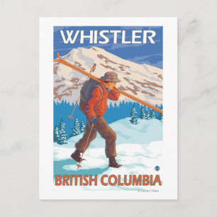 Skier Carrying Snow Skis - Whistler, BC Canada Postcard