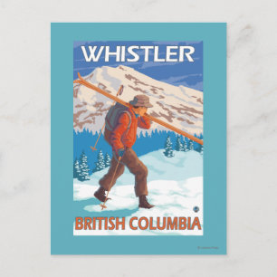 Skier Carrying Snow Skis - Whistler, BC Canada Postcard