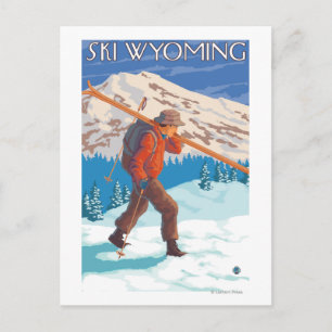 Skier Carrying Snow Skis - Wyoming Postcard